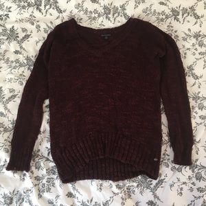 American Eagle Maroon V-Neck Knit Sweater